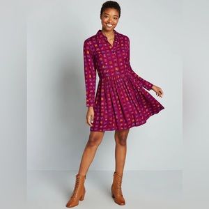 Modcloth Burgundy Worth a Thousand Words Camera Print Shirt Dress